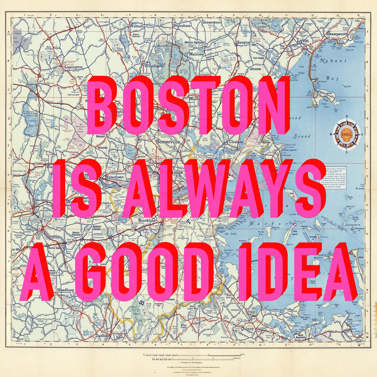 Boston Retro Pop Art Map Print (Square)