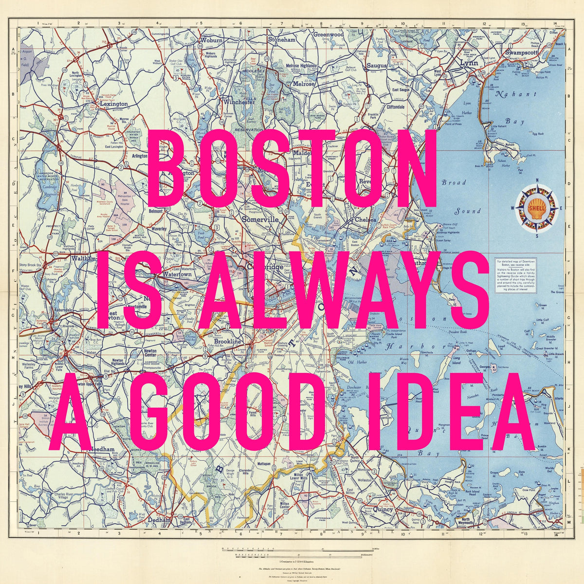 Boston Retro Pop Art Map Print (Square)