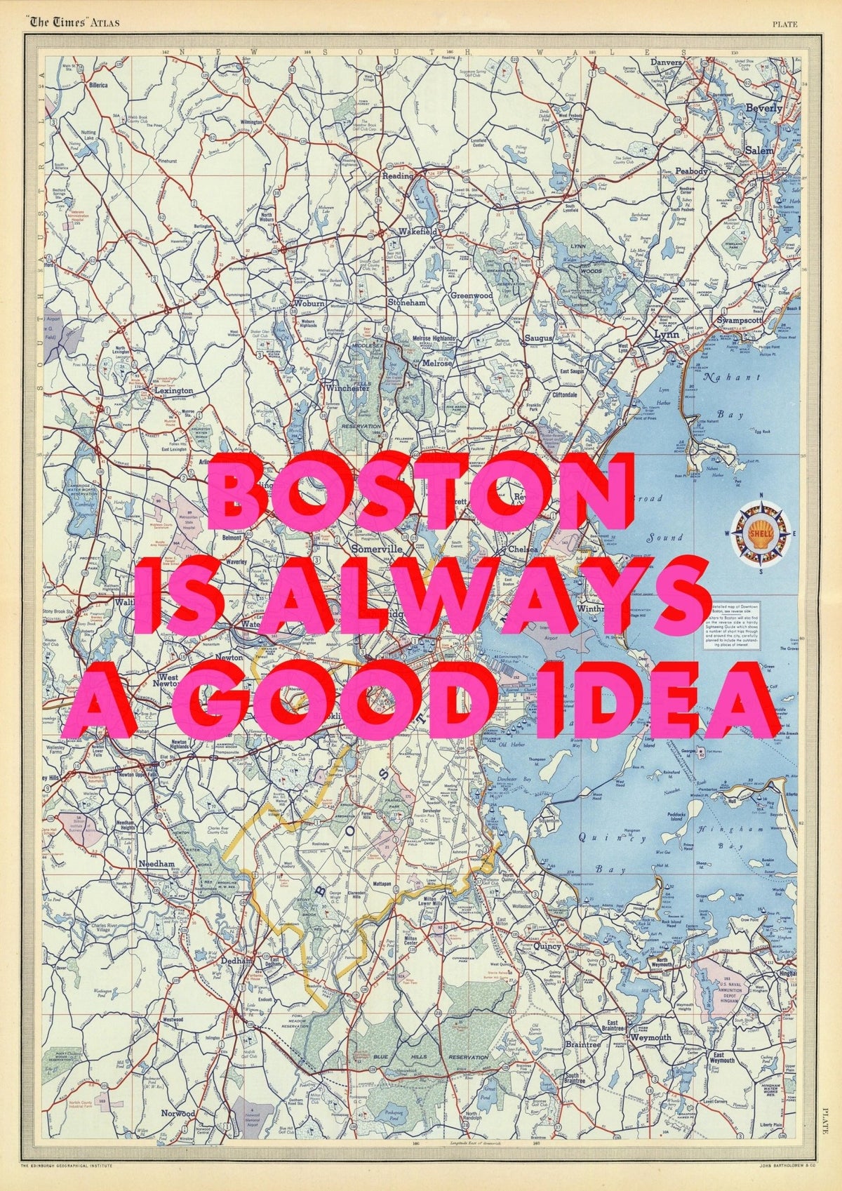Boston Retro Pop Art Map Print