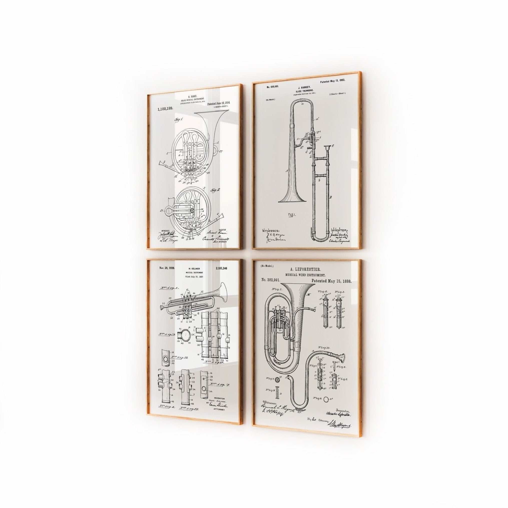 Brass Instrument Set Of 4 Patent Prints - Magic Posters