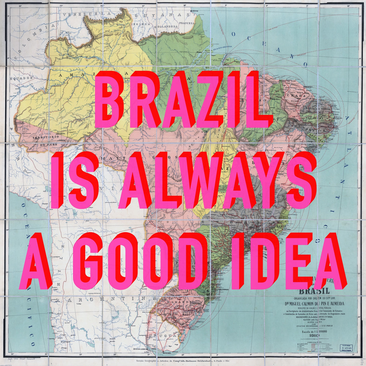 Brazil Retro Pop Art Map Print (Square)