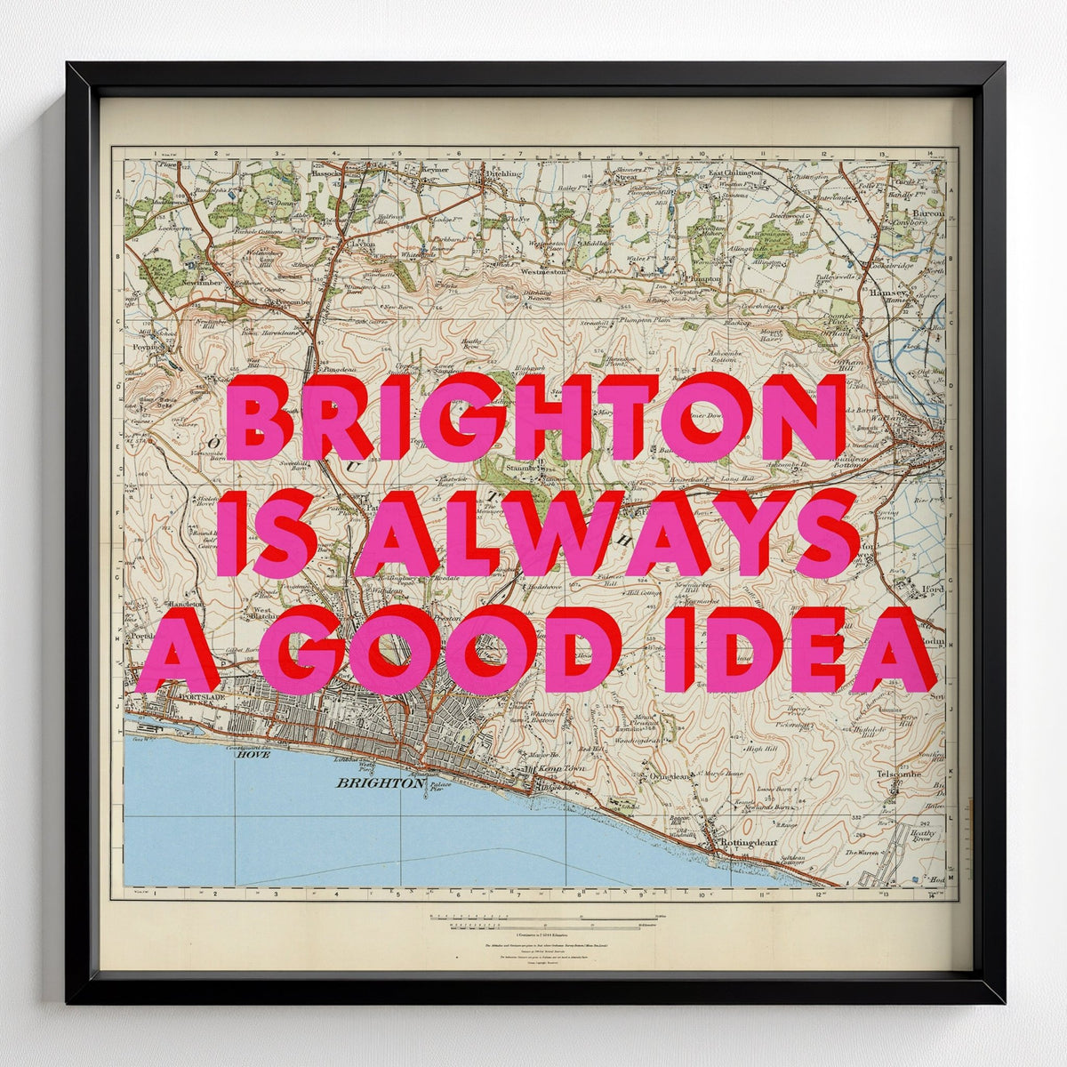 Brighton Retro Pop Art Map Print - black frame mockup - Magic Posters