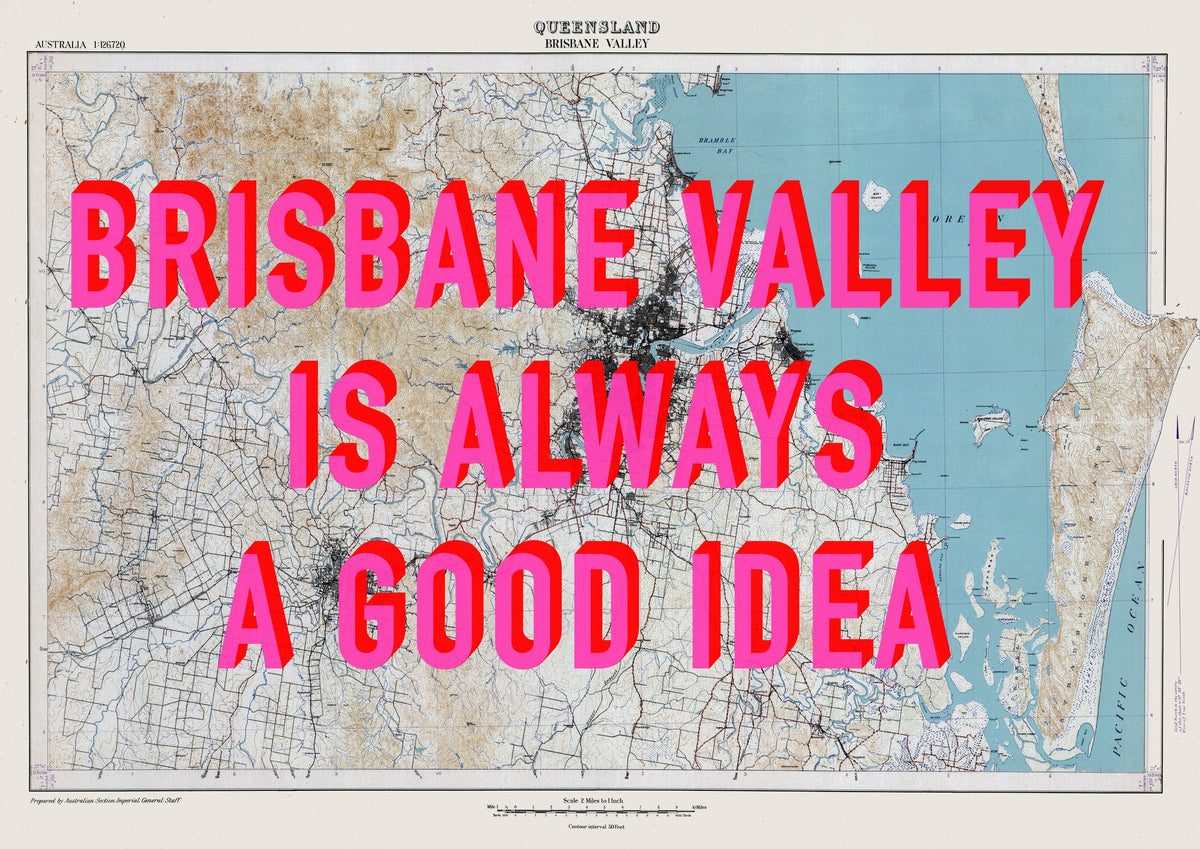 Brisbane Valley Retro Pop Art Map Print (landscape) - Magic Posters