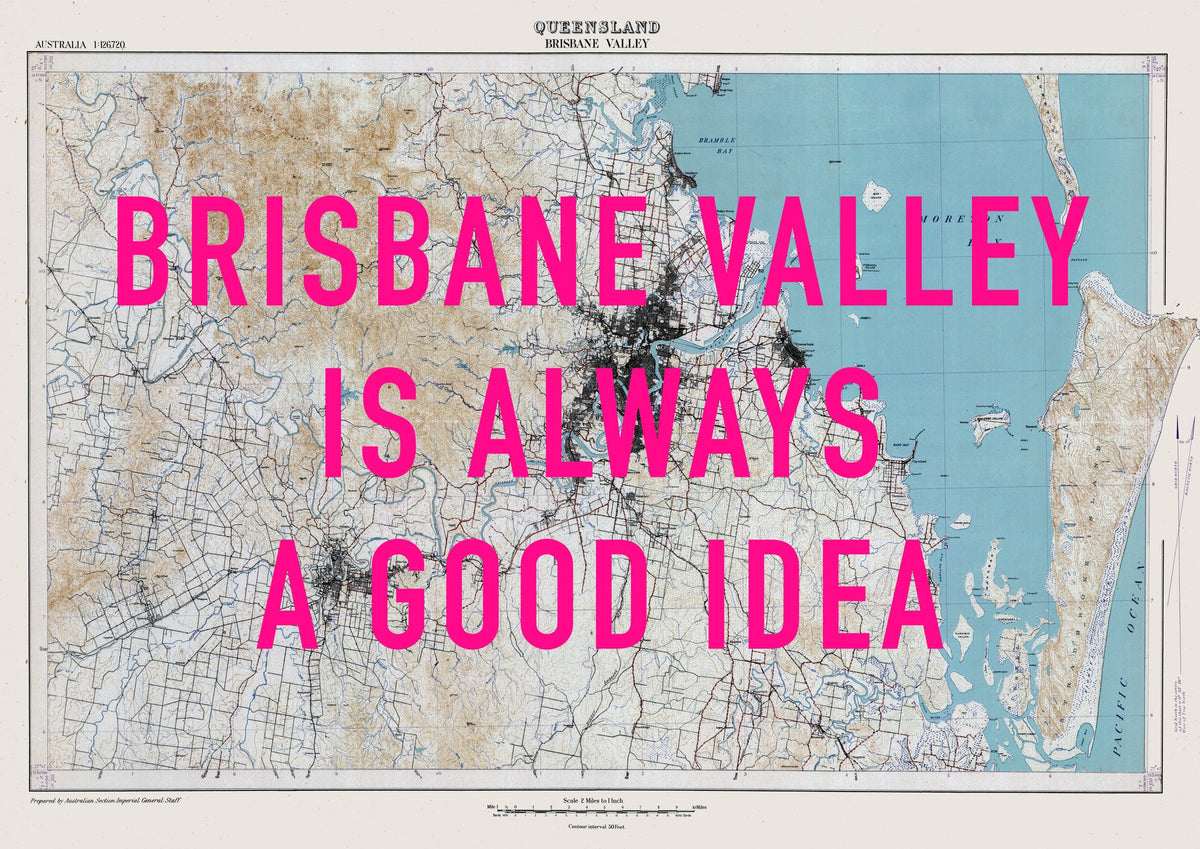 Brisbane Valley Retro Pop Art Map Print (landscape) - Magic Posters