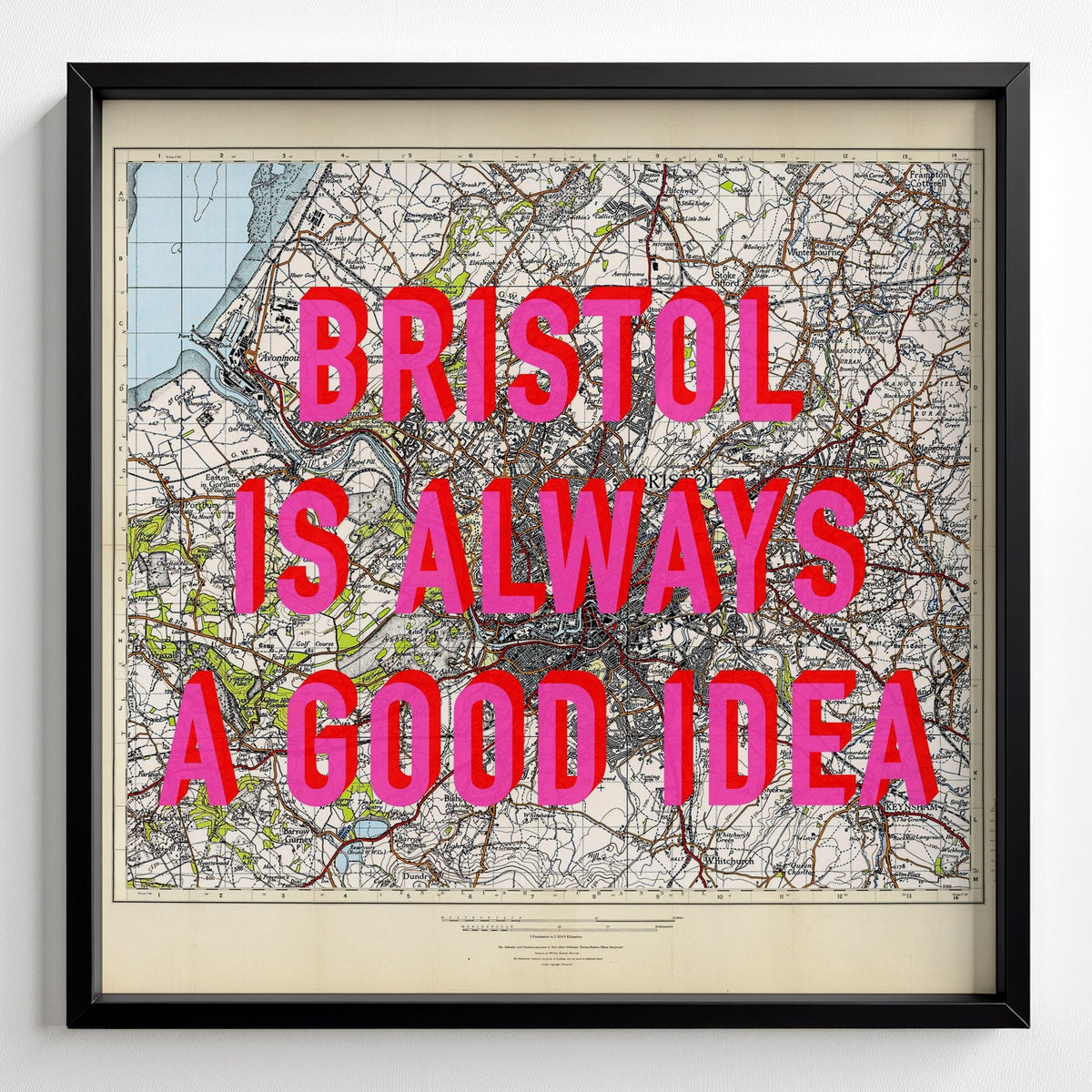 Bristol Retro Pop Art Map Print (Square) - black frame mockup - Magic Posters