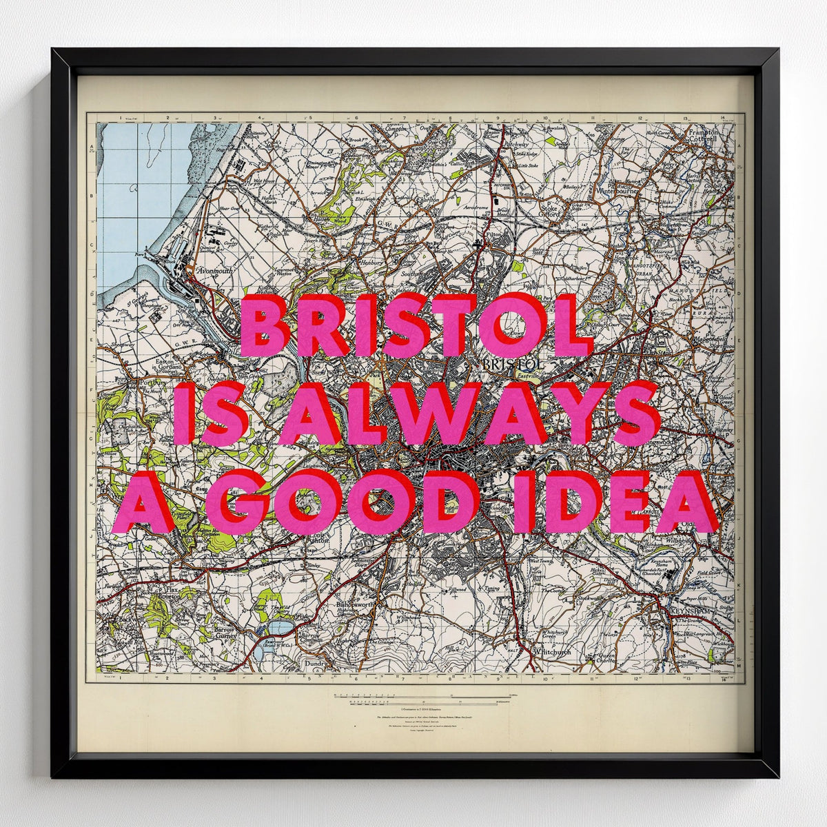 Bristol Retro Pop Art Map Print (Square) - black frame mockup - Magic Posters