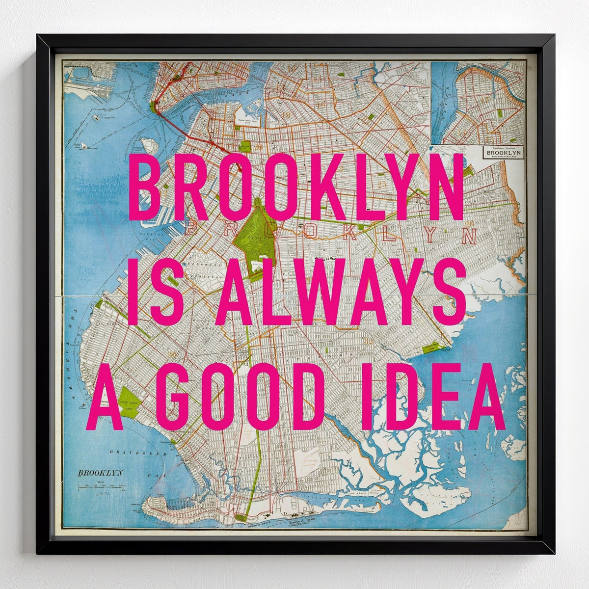 Brooklyn - New York Retro Pop Art Map Print (Square) - black frame mockup - Magic Posters