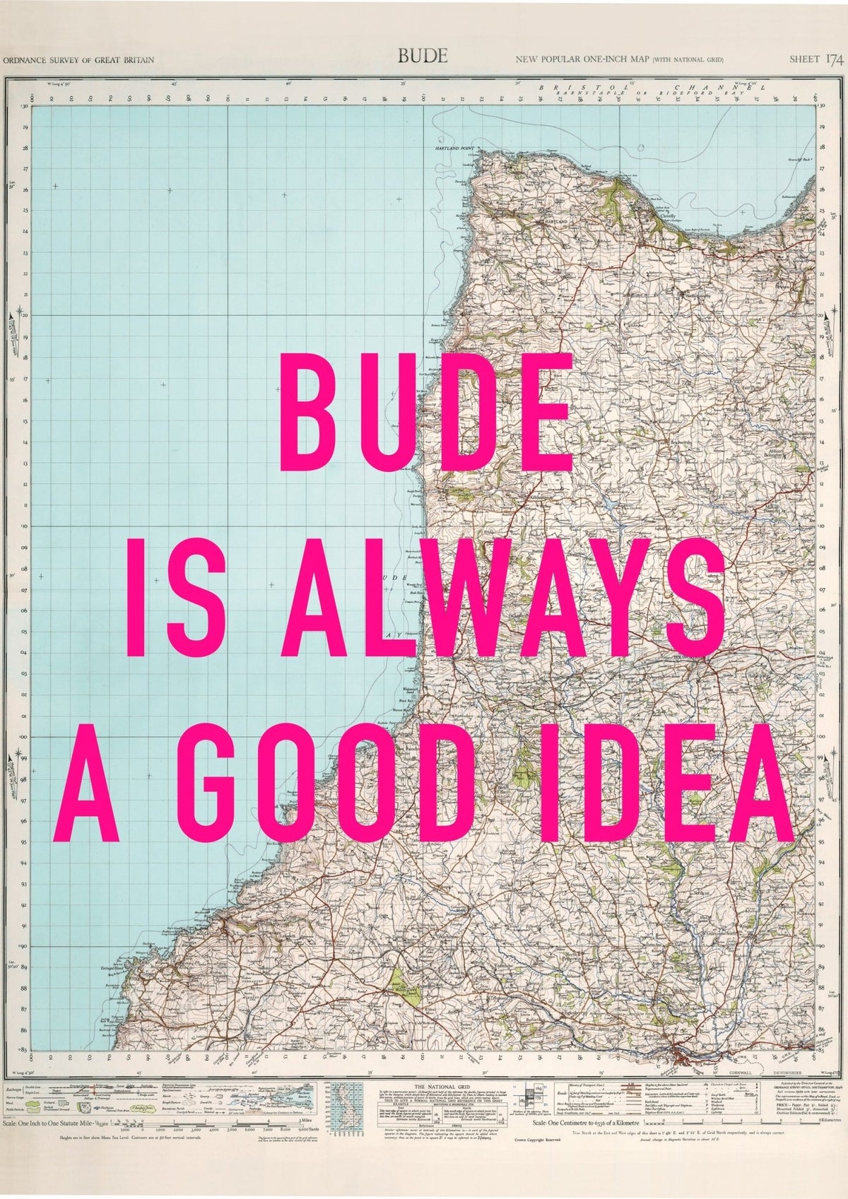 Bude Retro Pop Art Map Print (portrait)
