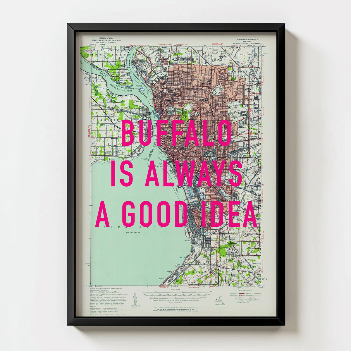 Buffalo Retro Pop Art Map Print (portrait) - black frame mockup - Magic Posters