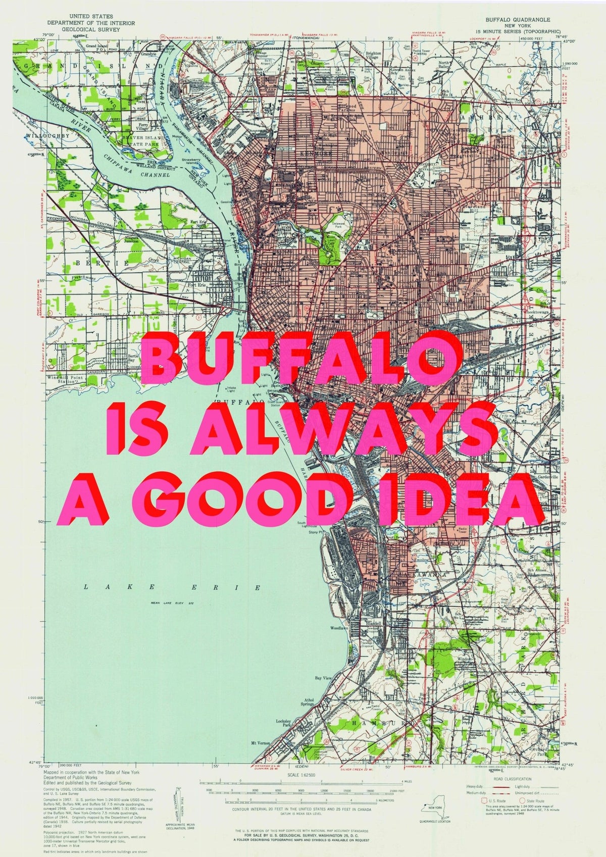 Buffalo Retro Pop Art Map Print (portrait) - Magic Posters