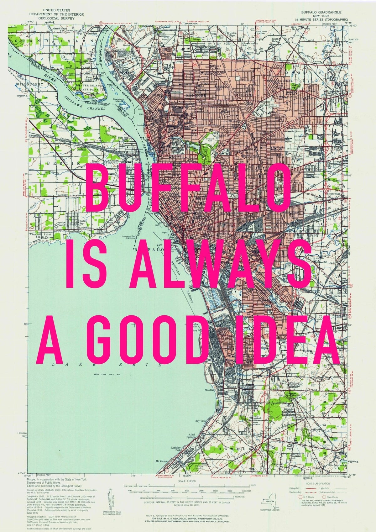 Buffalo Retro Pop Art Map Print (portrait) - Magic Posters