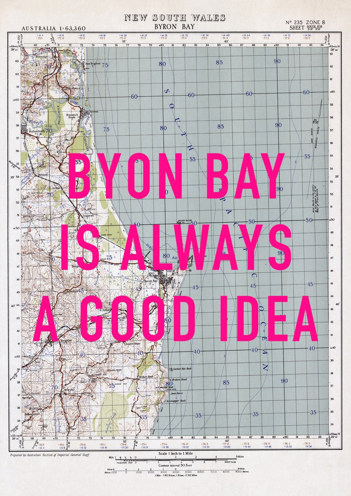 Byron Bay Retro Pop Art Map Print (portrait) - Magic Posters