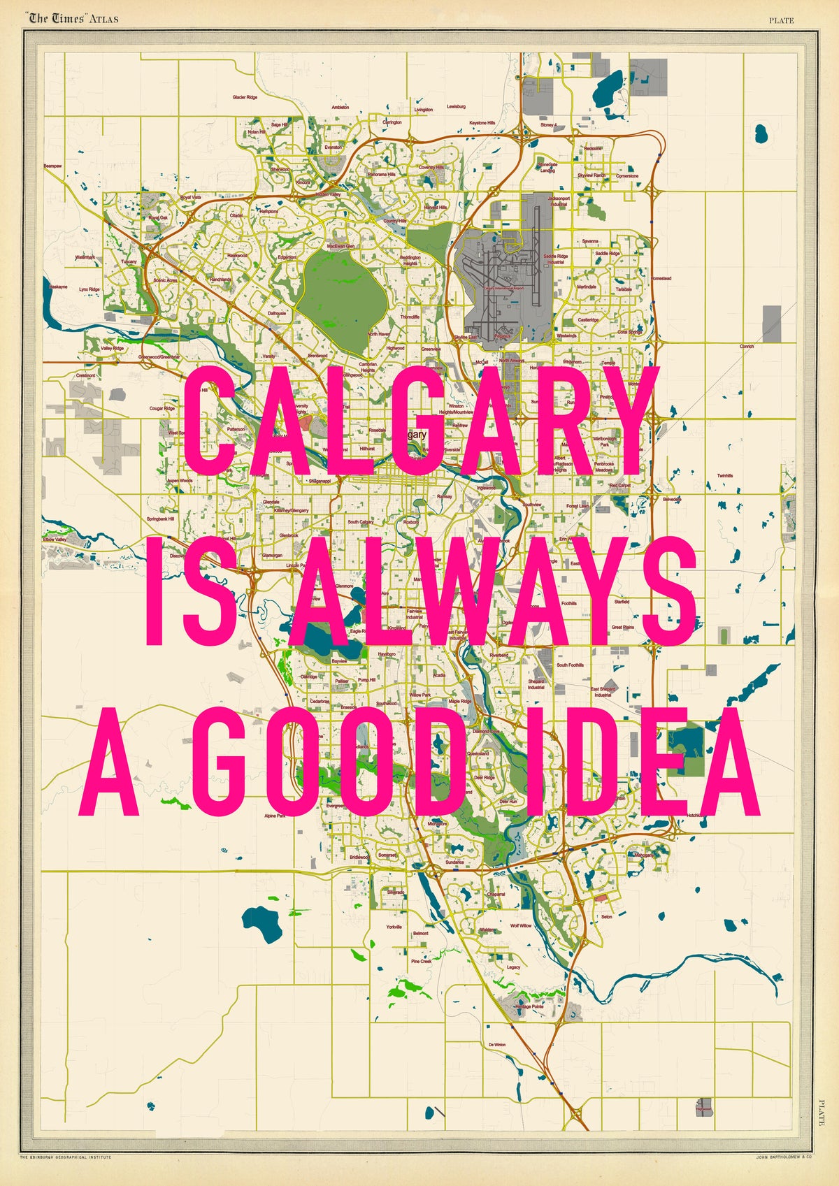 Calgary Retro Pop Art Map Print (portrait) - Magic Posters