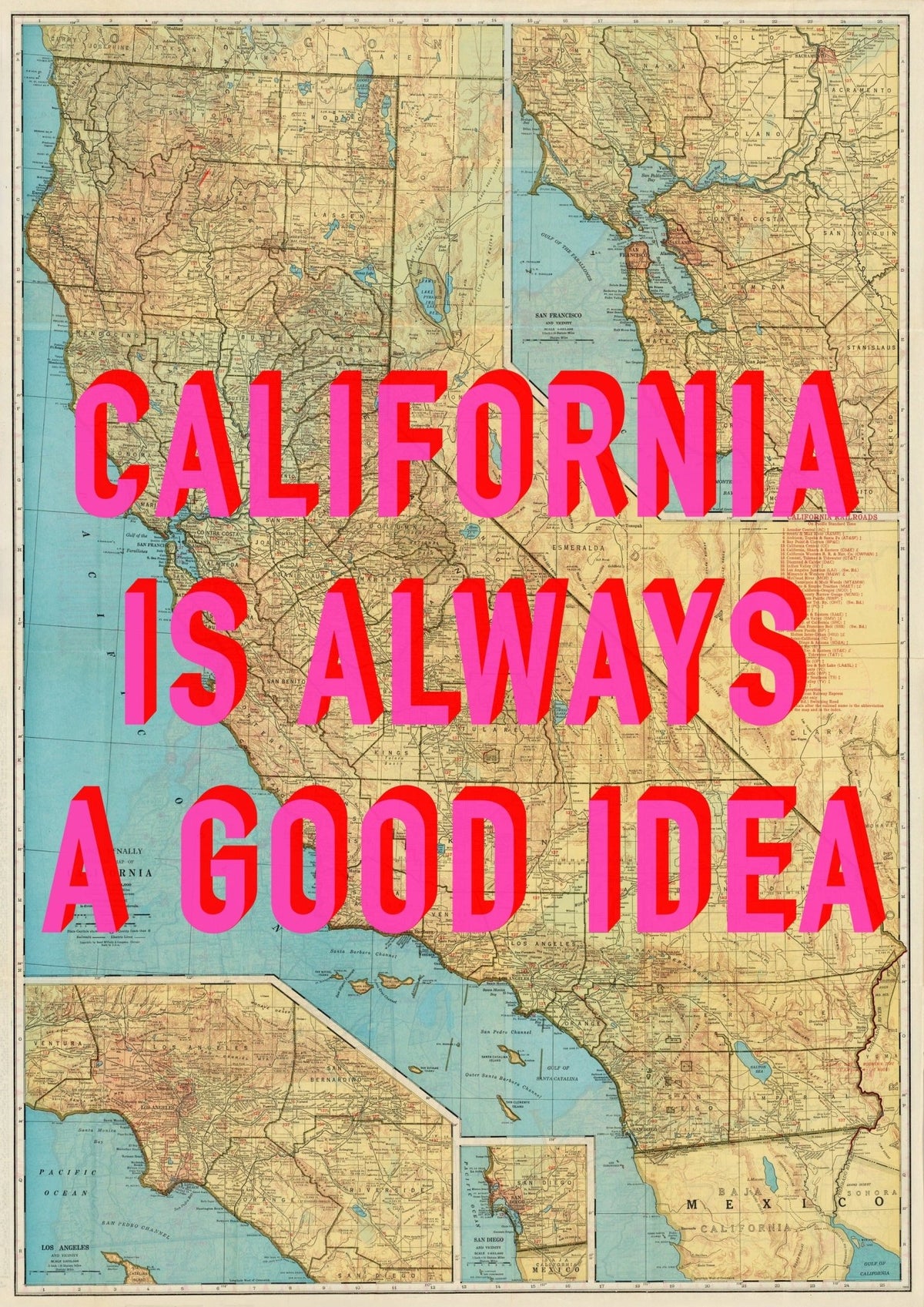 California Retro Pop Art Map Print