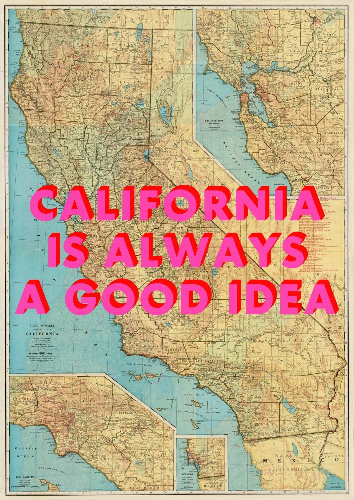 California Retro Pop Art Map Print