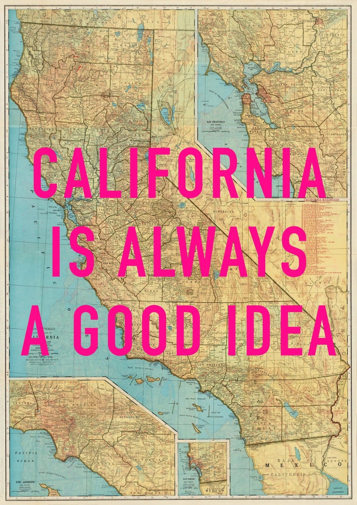 California Retro Pop Art Map Print
