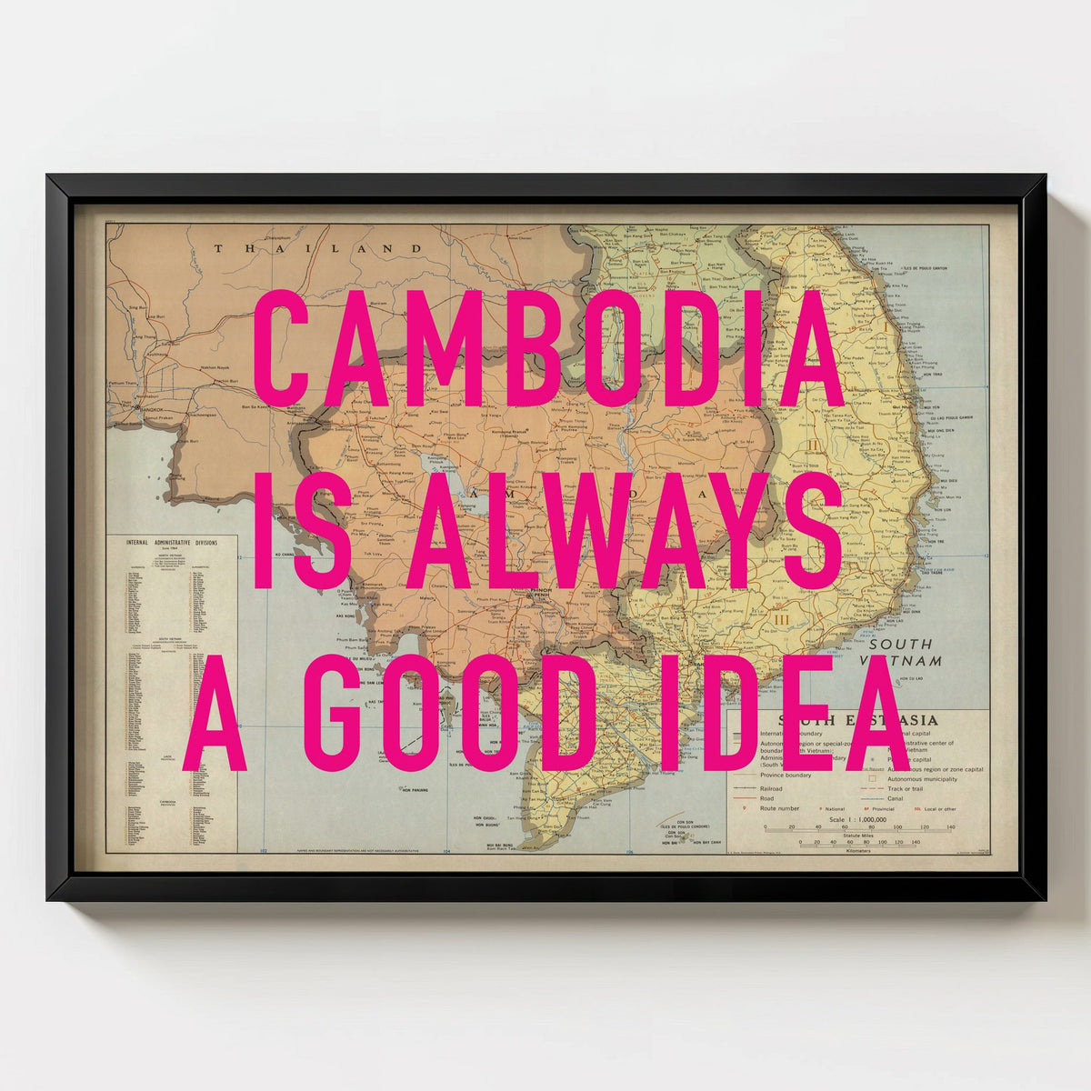 Cambodia Retro Pop Art Map Print (landscape) - Magic Posters