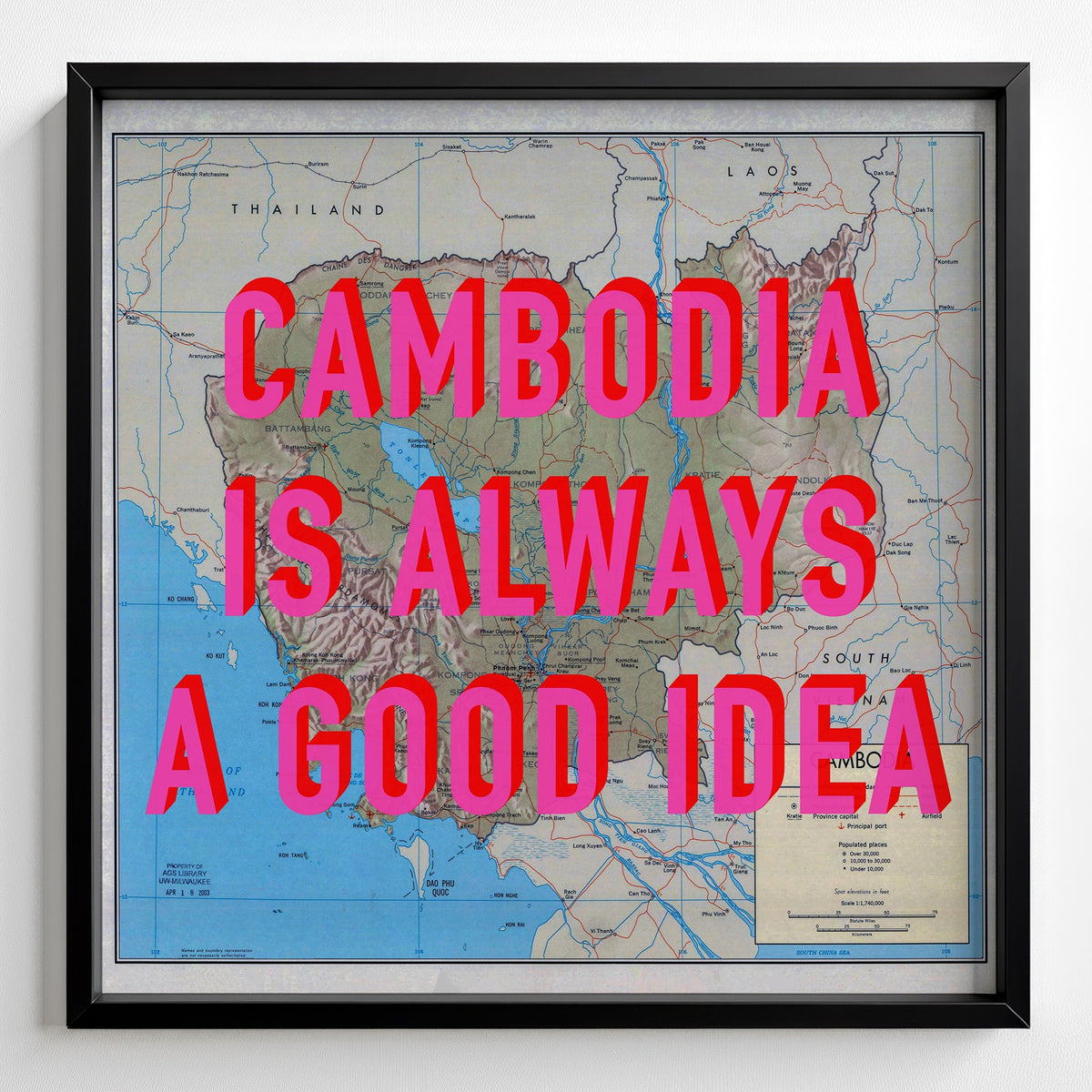 Cambodia Retro Pop Art Map Print (square) - Magic Posters