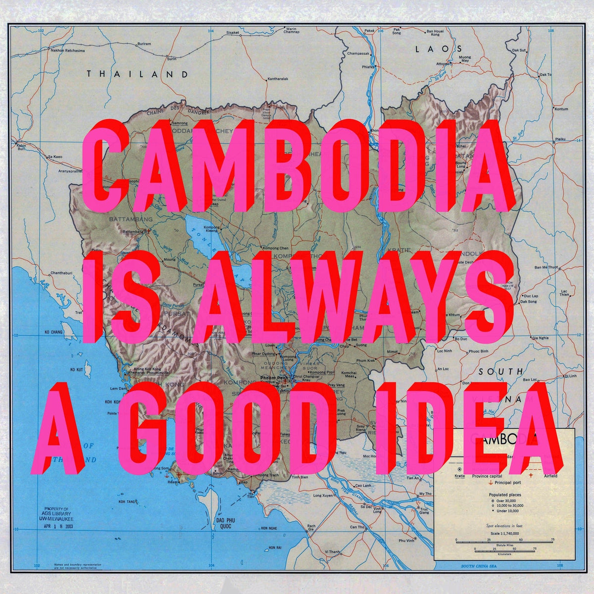 Cambodia Retro Pop Art Map Print (square)