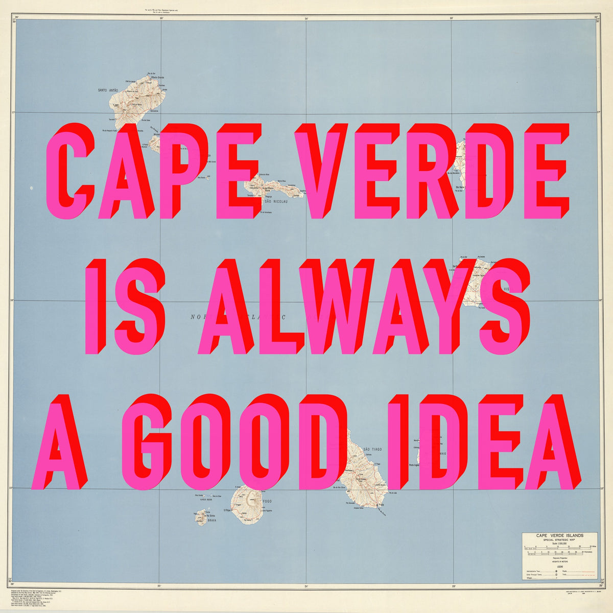 Cape Verde Retro Pop Art Map Print (Square)