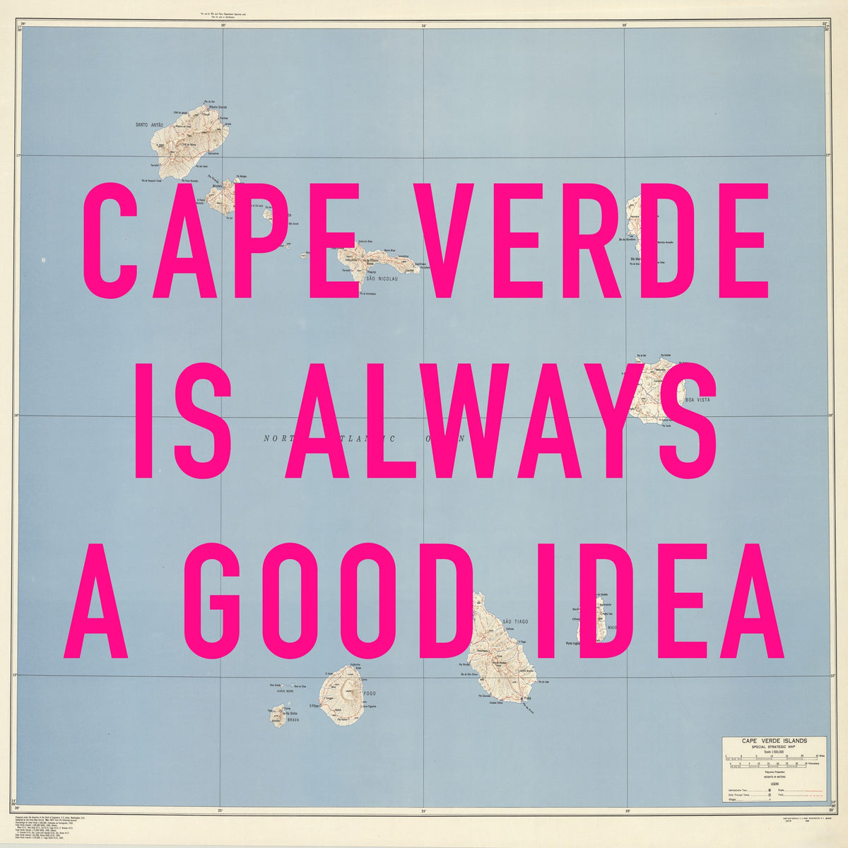 Cape Verde Retro Pop Art Map Print (Square)