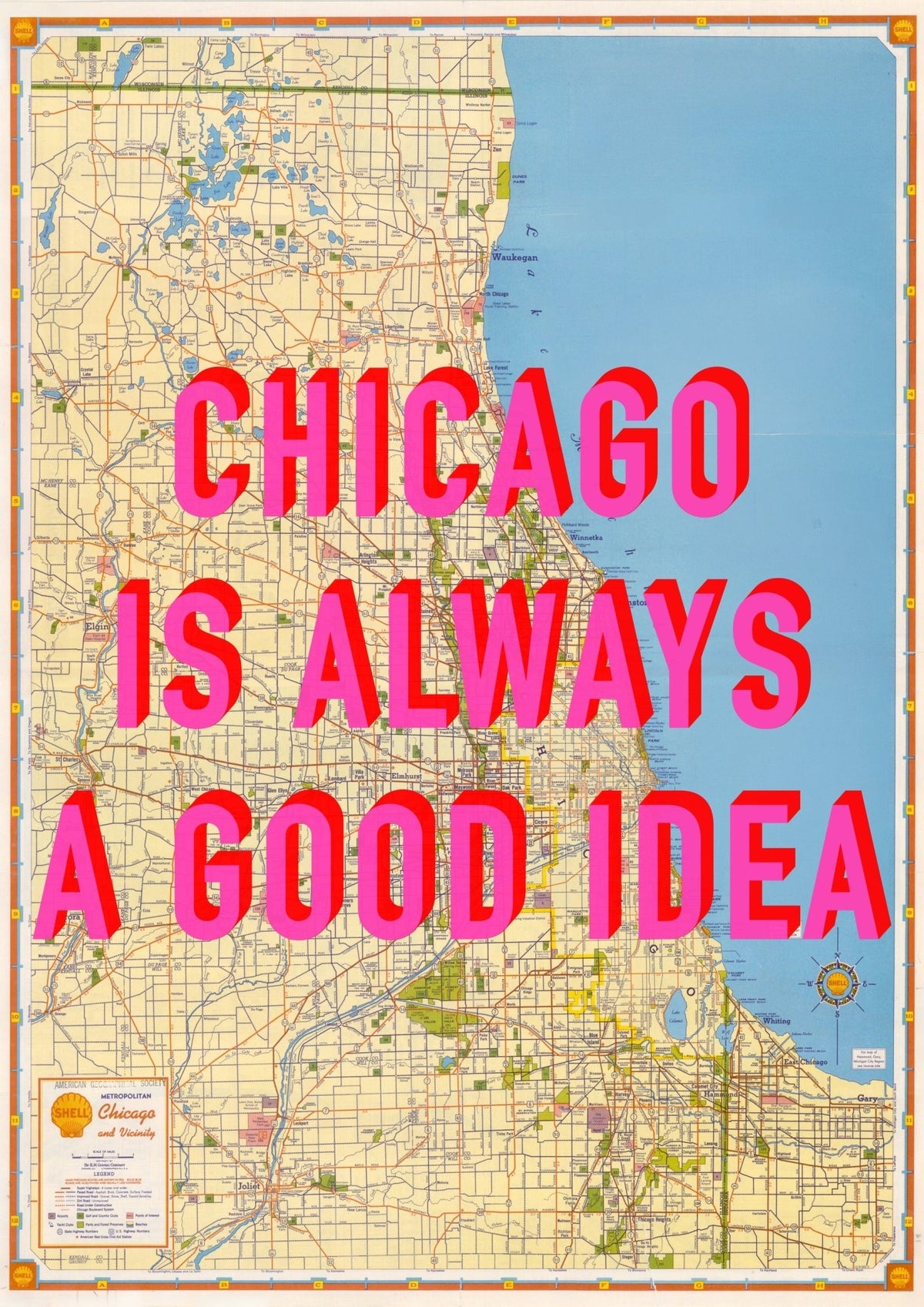 Chicago Retro Pop Art Map Print (portrait)