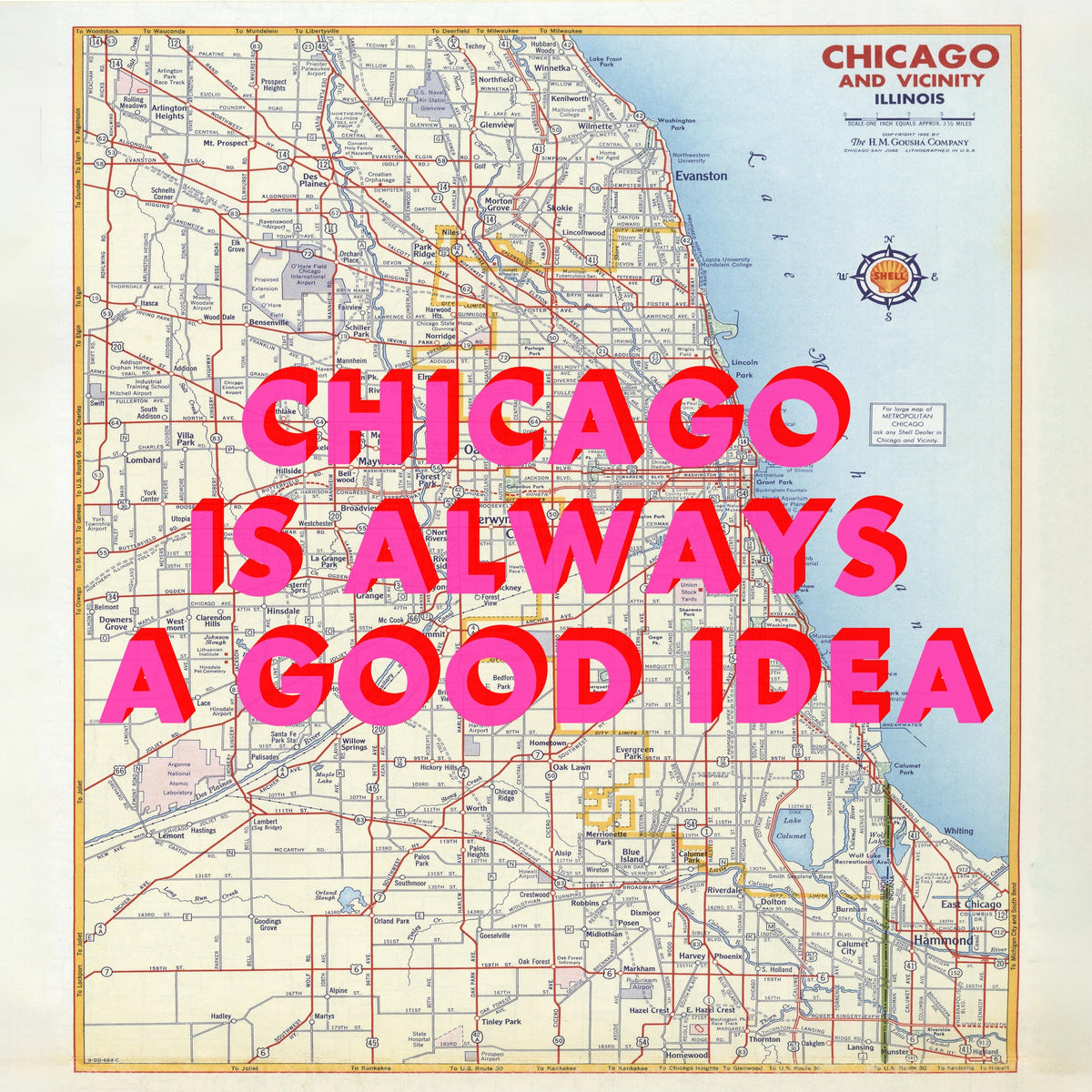 Chicago Retro Pop Art Map Print (Square)