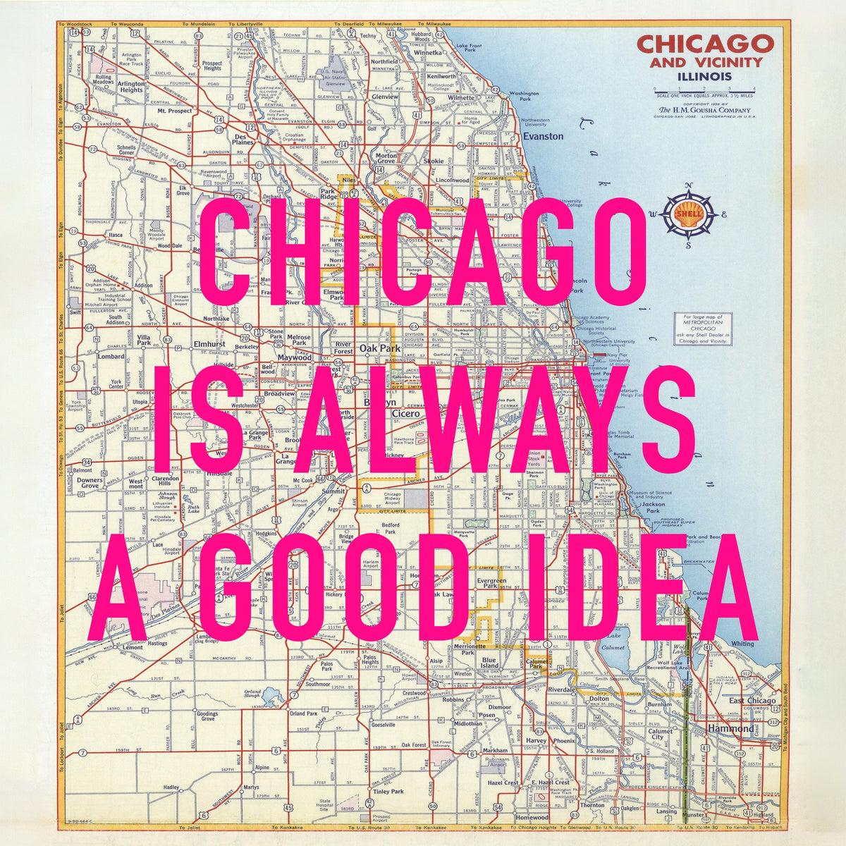 Chicago Retro Pop Art Map Print (Square)