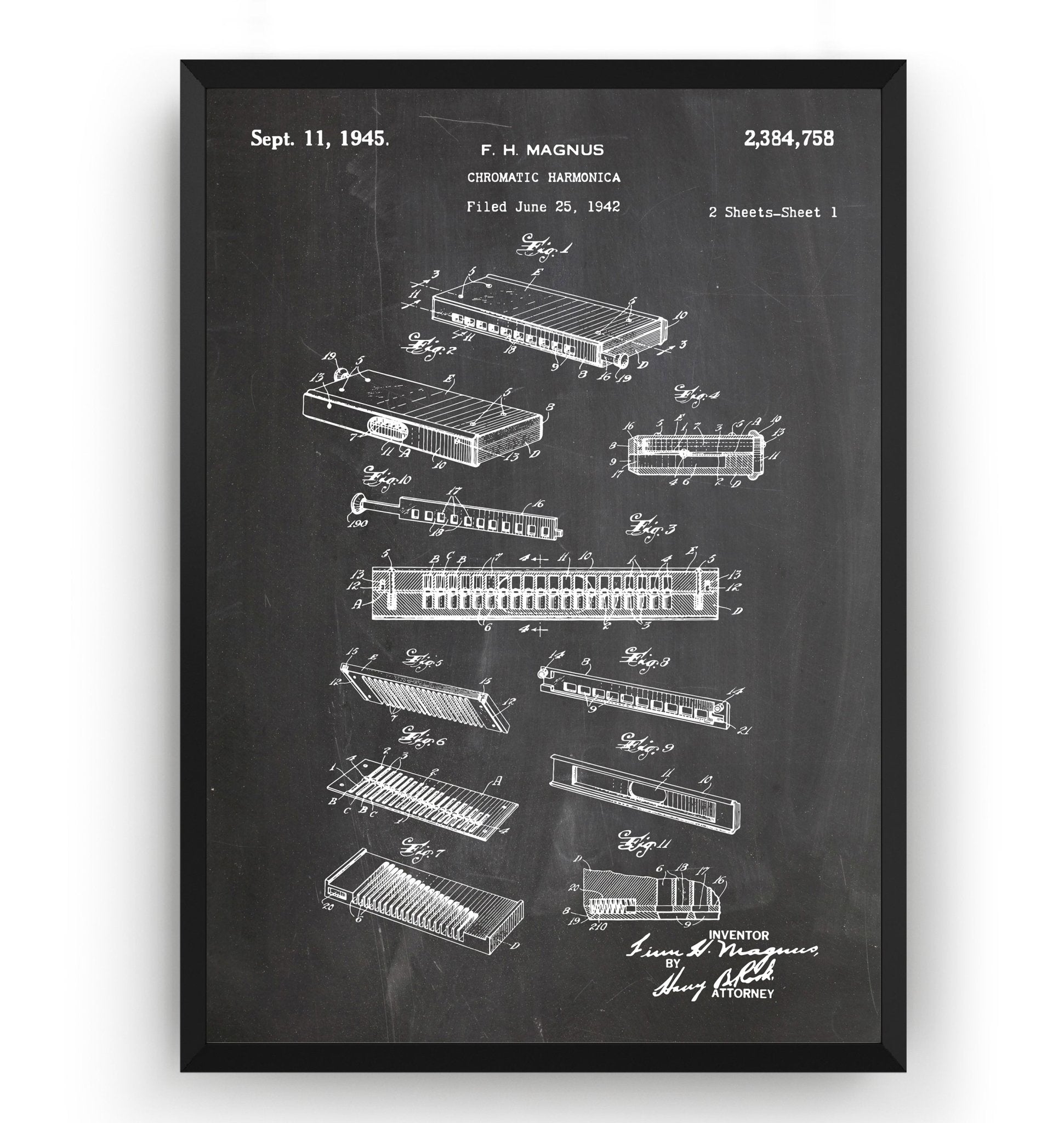 Chromatic Harmonica 1945 Patent Print - Magic Posters