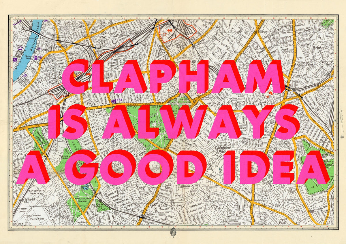 Clapham Retro Pop Art Map Print (landscape)