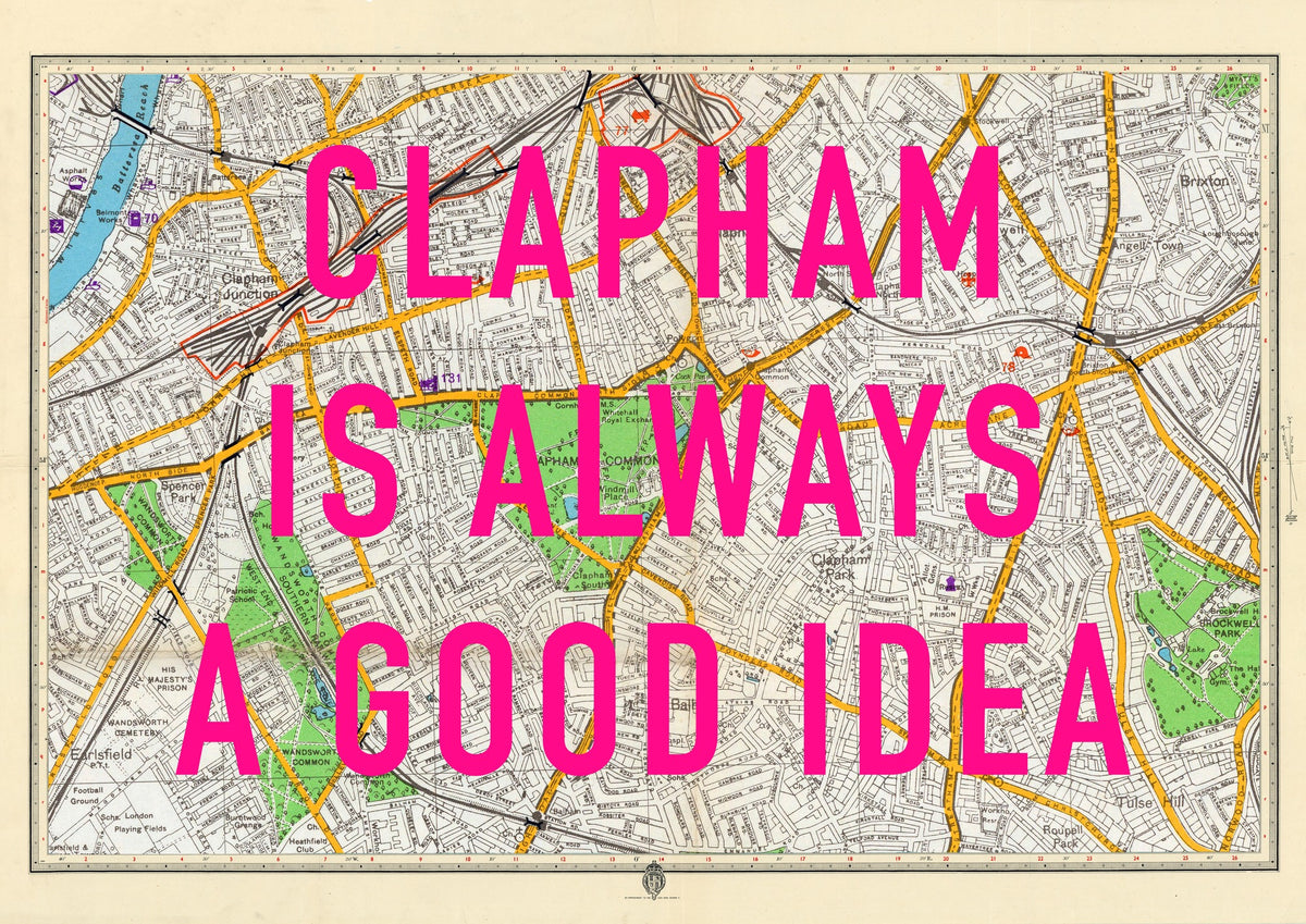 Clapham Retro Pop Art Map Print (landscape)