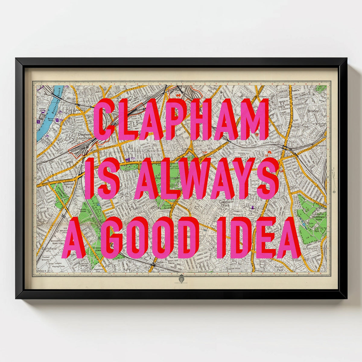 Clapham Retro Pop Art Map Print (landscape) - Magic Posters