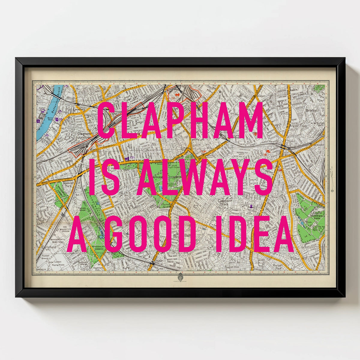 Clapham Retro Pop Art Map Print (landscape) - Magic Posters