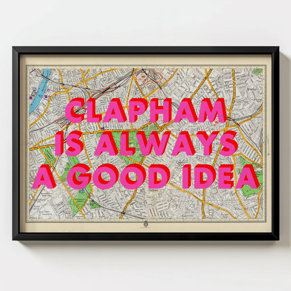 Clapham Retro Pop Art Map Print (landscape) - Magic Posters