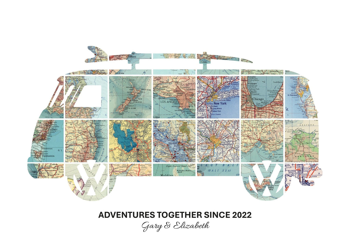 Personalised Travel Map Print (Camper Van)