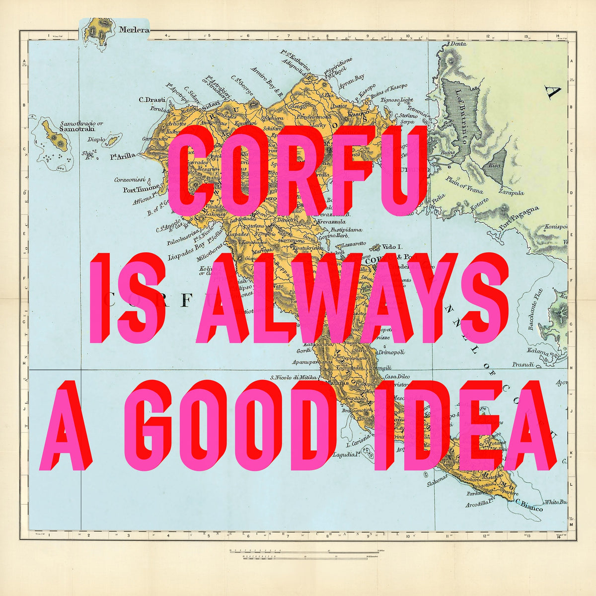 Corfu Retro Pop Art Map Print