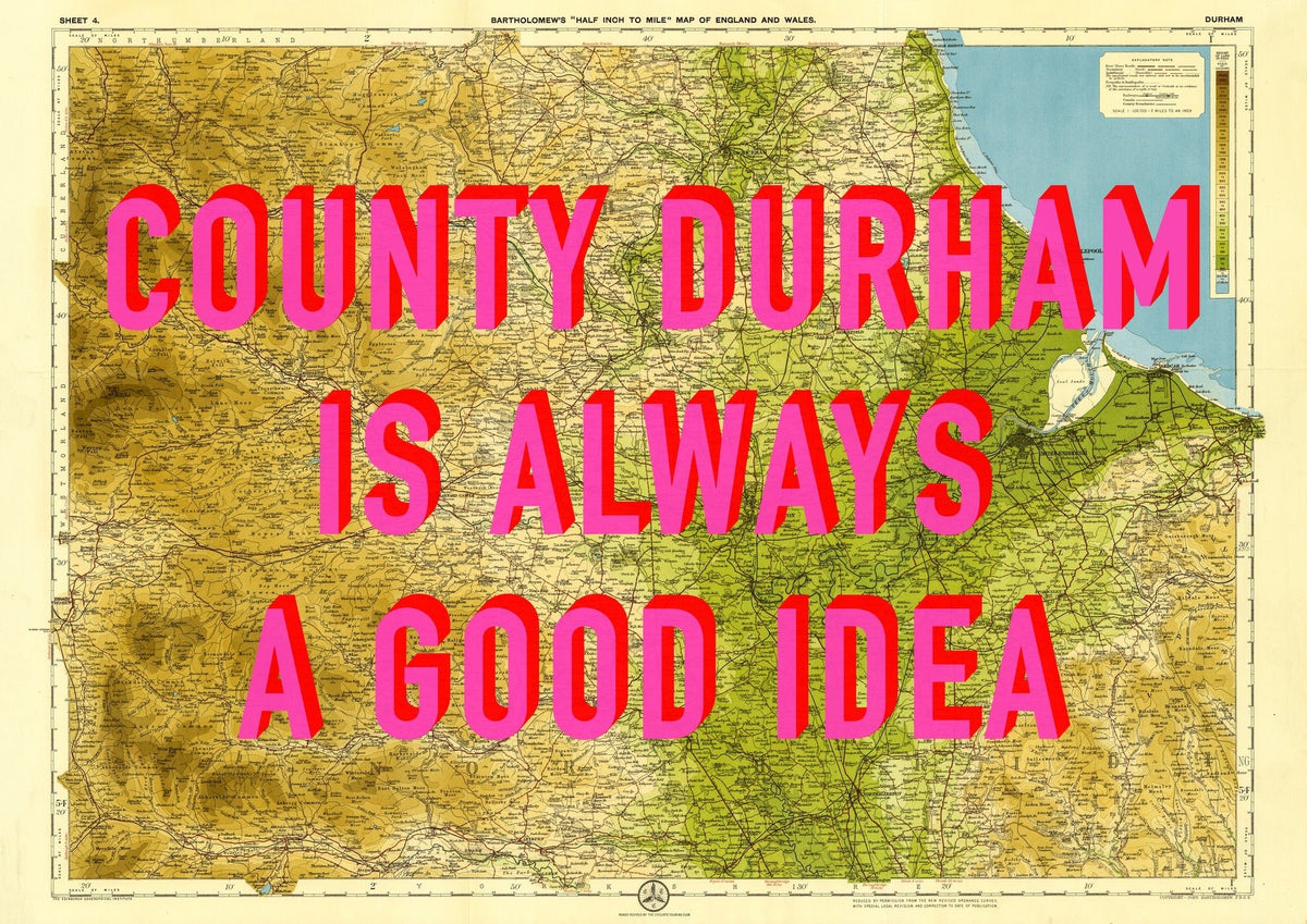 County Durham Retro Pop Art Map Print (landscape)