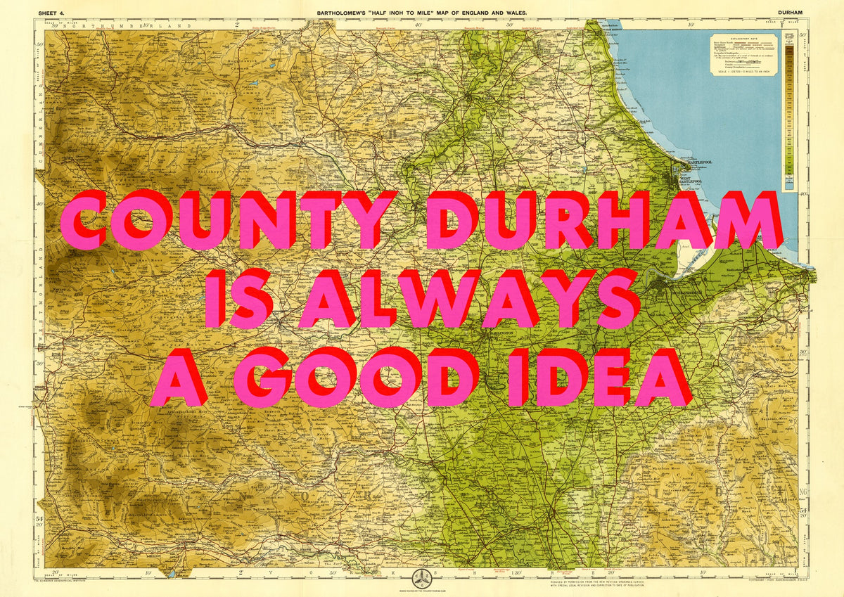 County Durham Retro Pop Art Map Print (landscape)