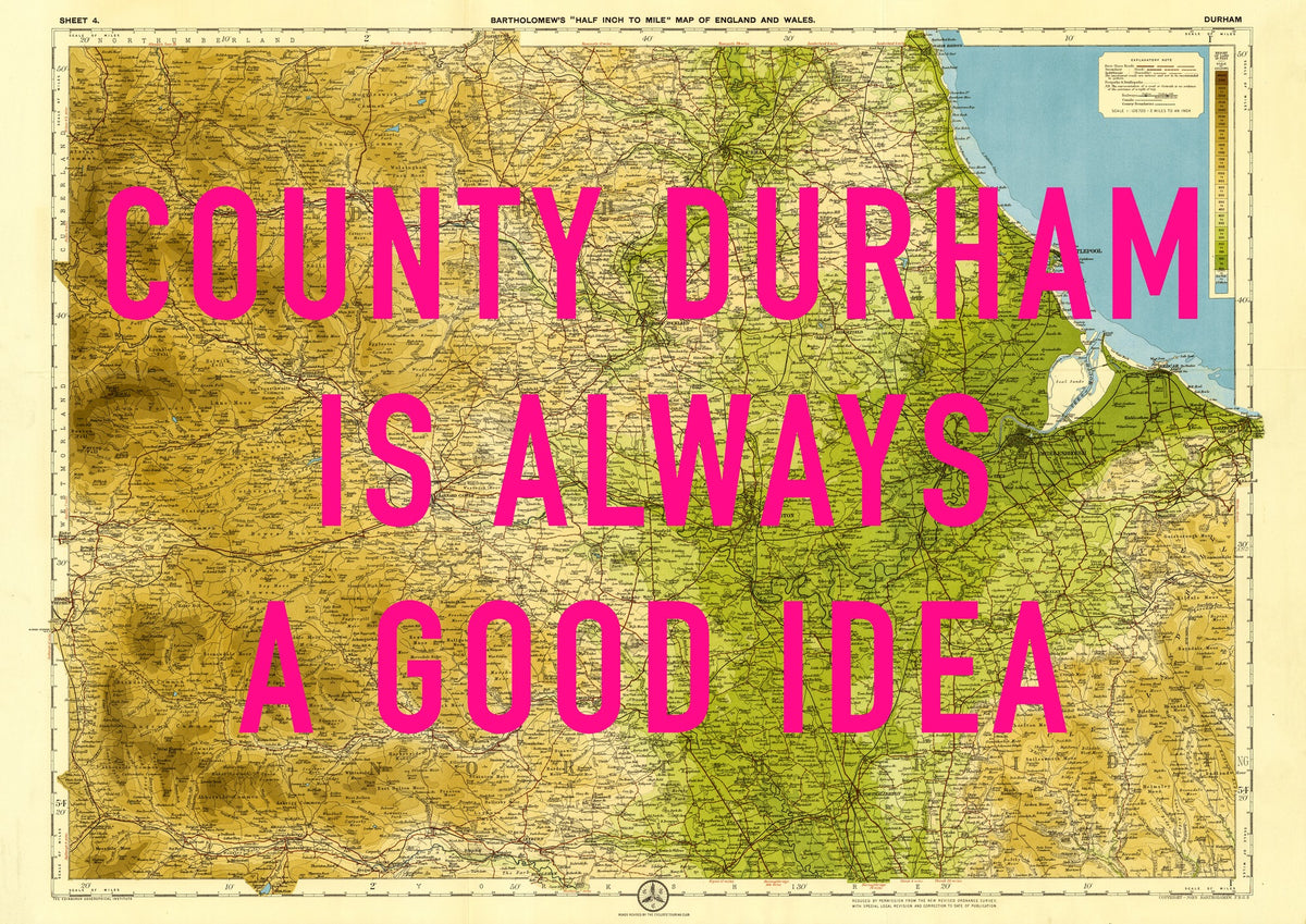 County Durham Retro Pop Art Map Print (landscape)