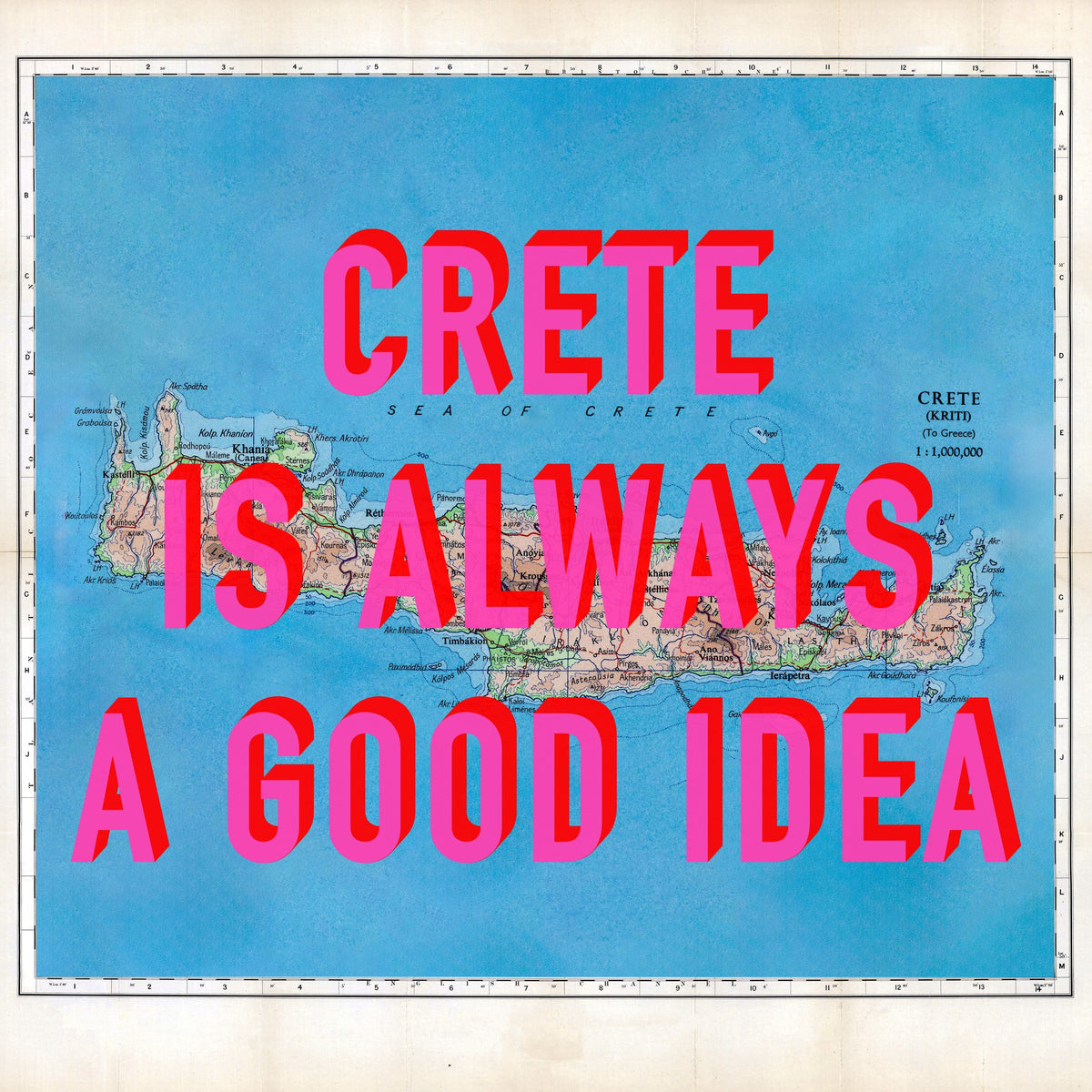 Crete Retro Pop Art Map Print