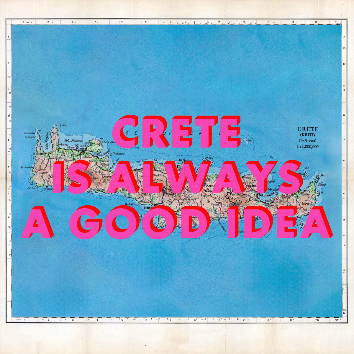 Crete Retro Pop Art Map Print