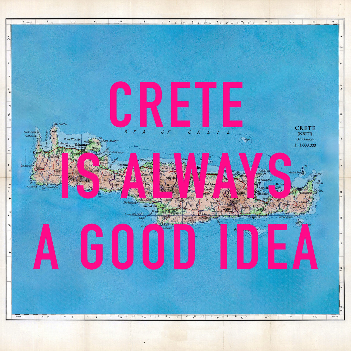 Crete Retro Pop Art Map Print