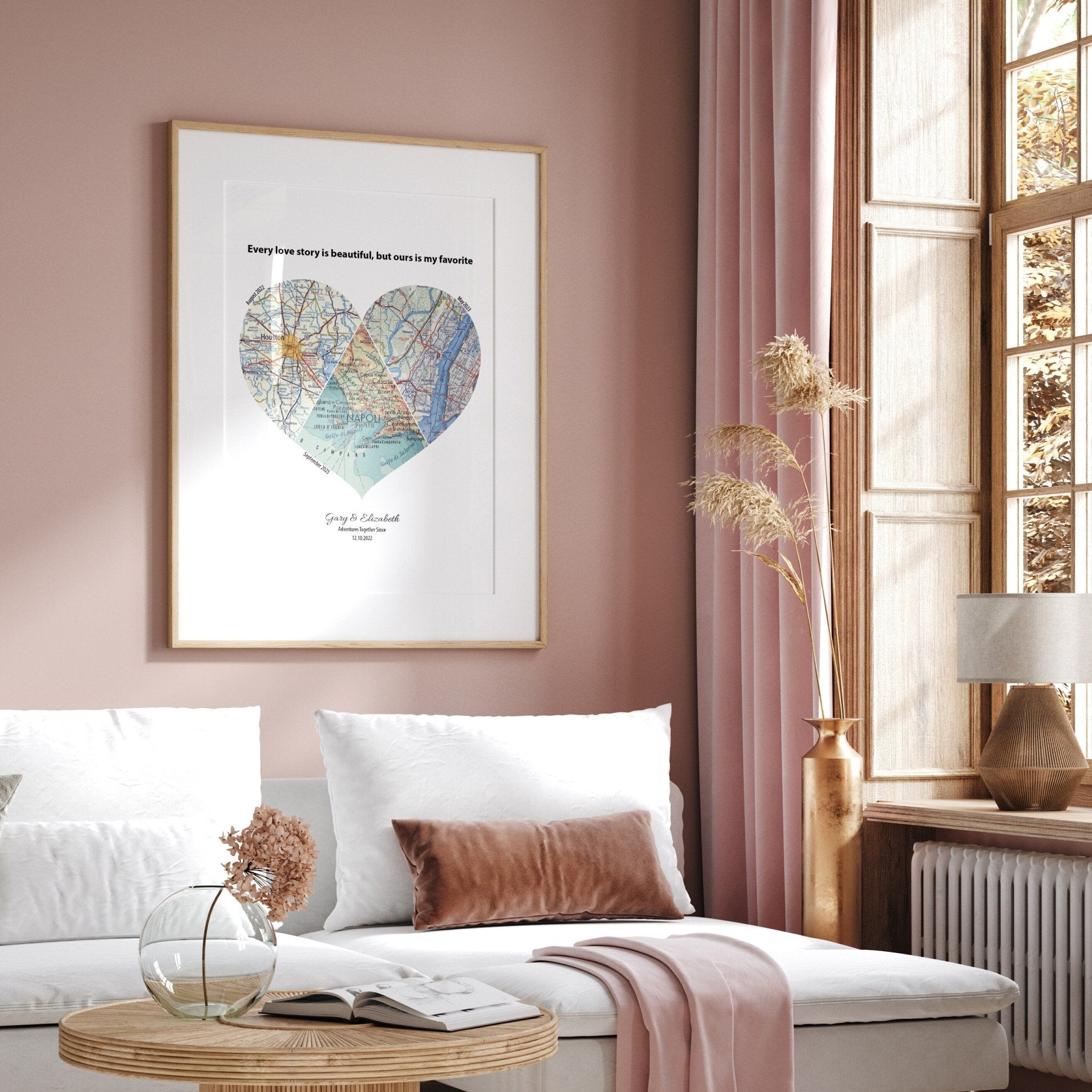 Custom Heart Map Print Any 3 Locations - White - Magic Posters