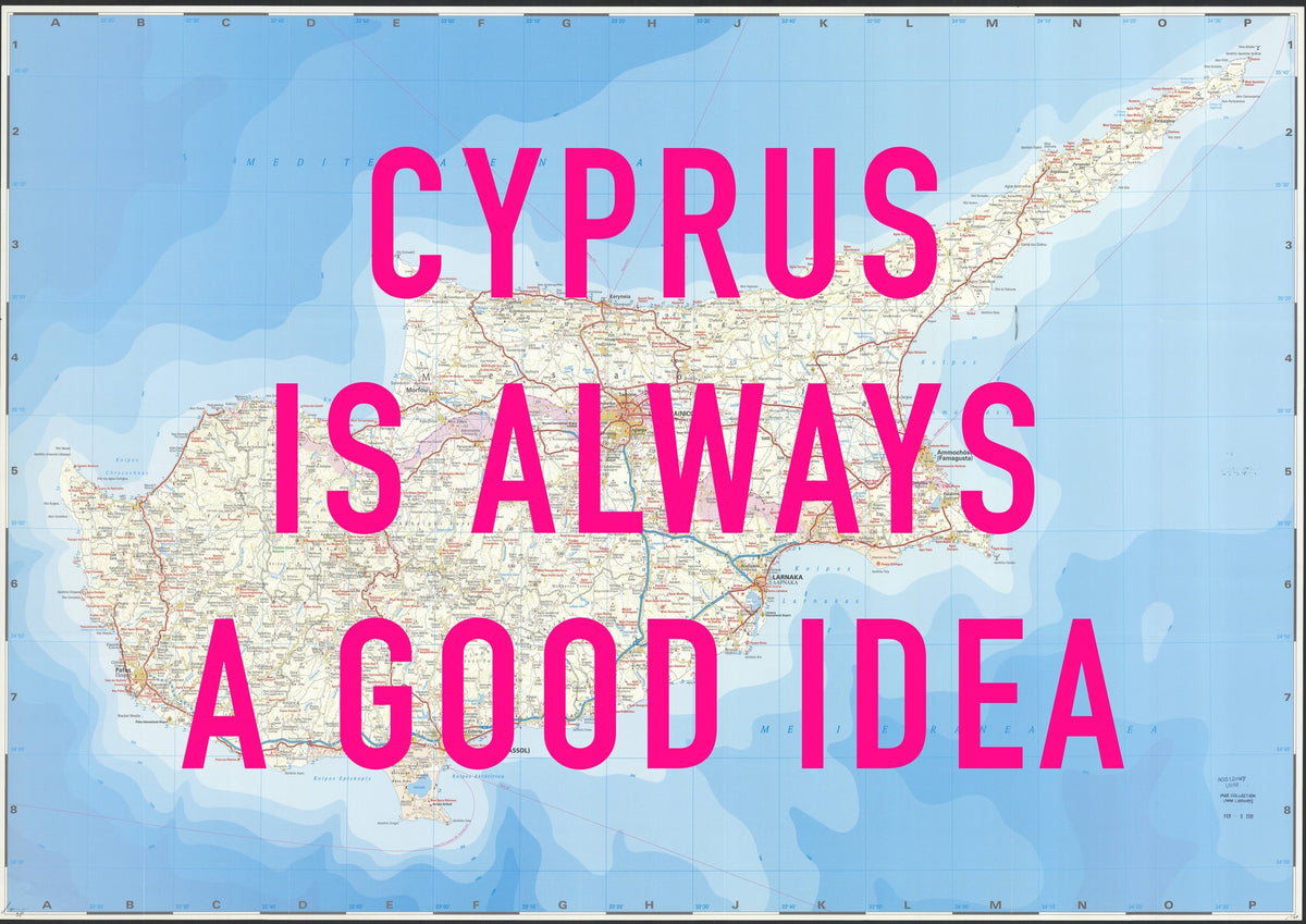 Cyprus Retro Pop Art Map Print (Landscape)