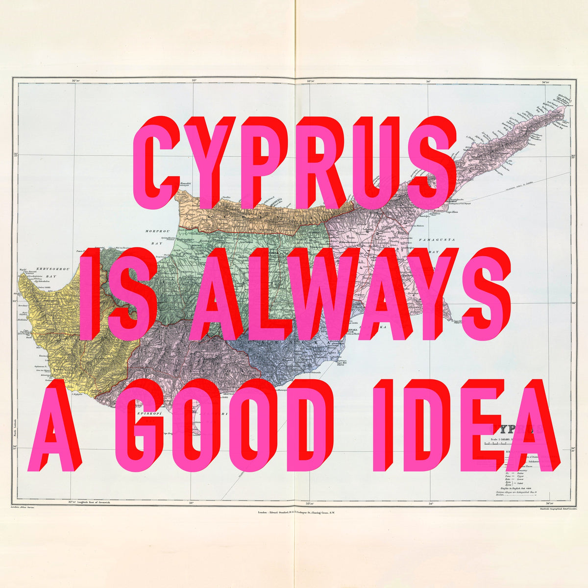Cyprus Retro Pop Art Map Print