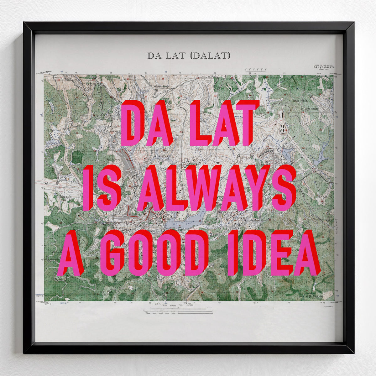 Da Lat Retro Pop Art Map Print (square) - black frame mockup - Magic Posters Bold