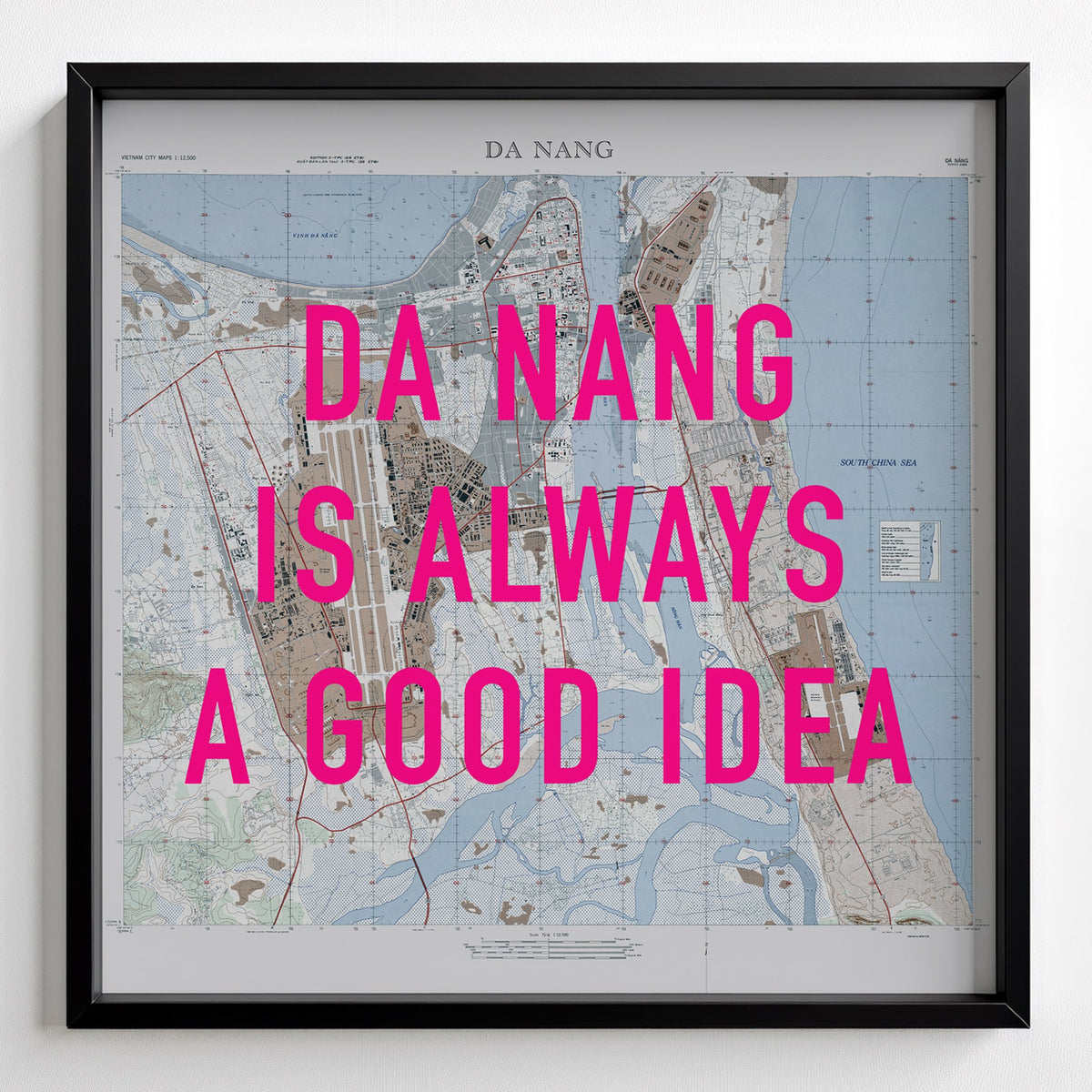 Da Nang Retro Pop Art Map Print (square) - black frame mockup - Magic Posters