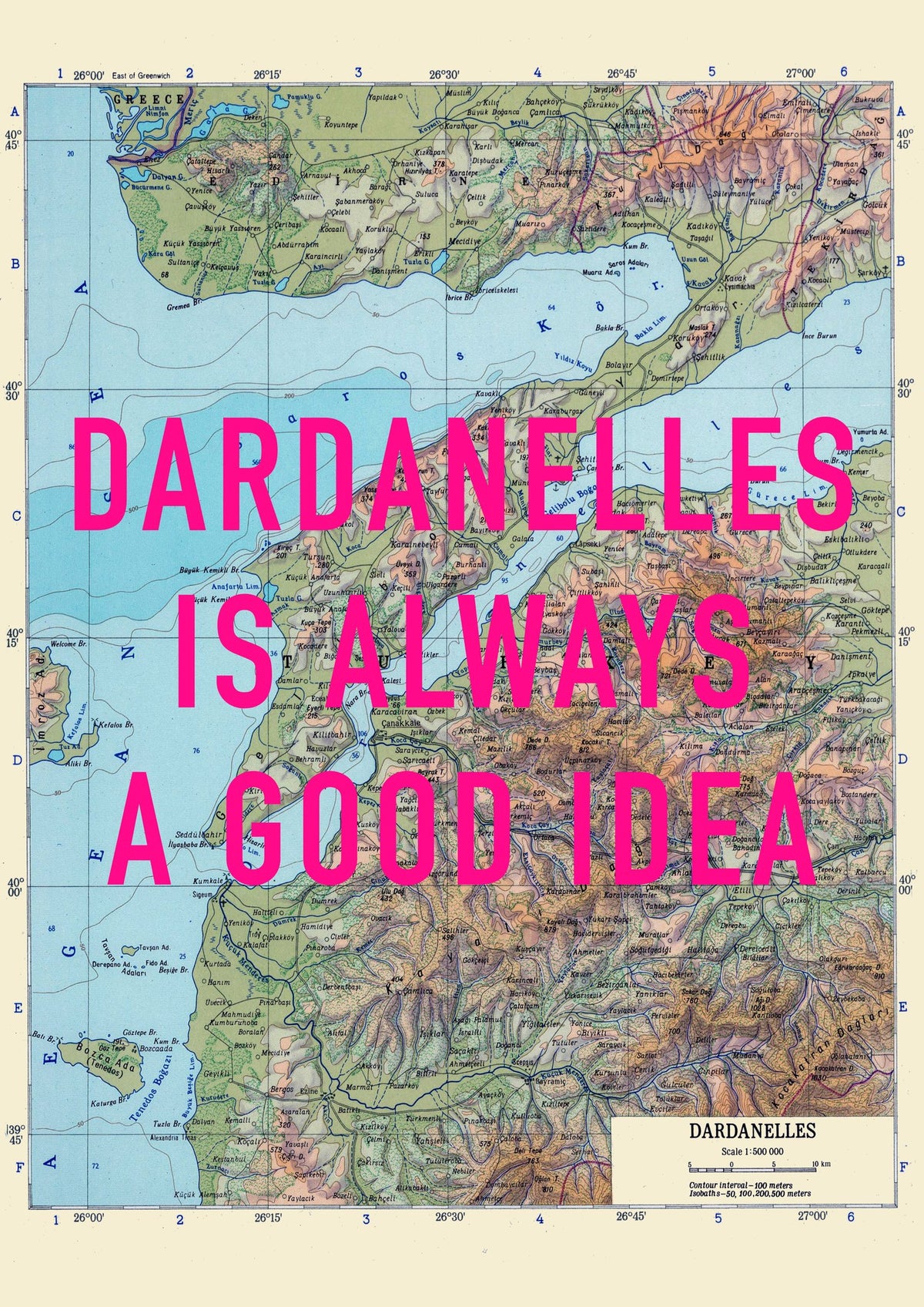 Dardanelles Retro Pop Art Map Print (portrait) - Magic Posters