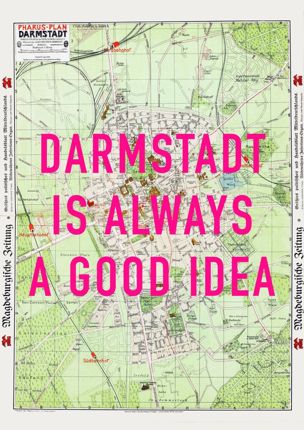 Darmstadt Retro Pop Art Map Print (portrait) - Magic Posters