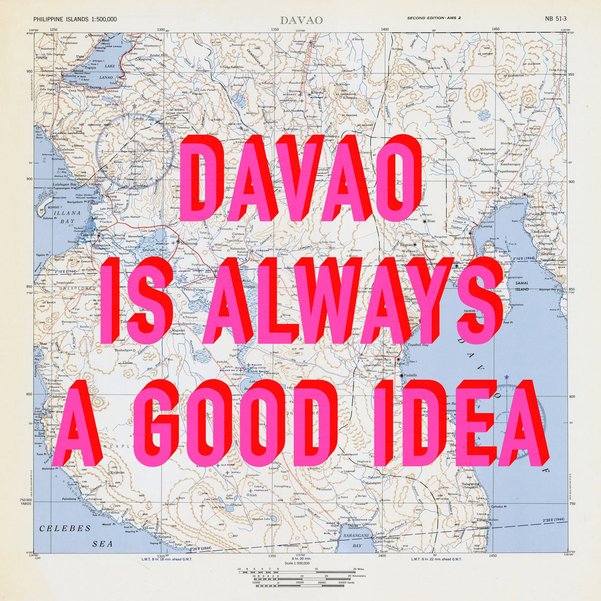 Davao Retro Pop Art Map Print (square) - Magic Posters